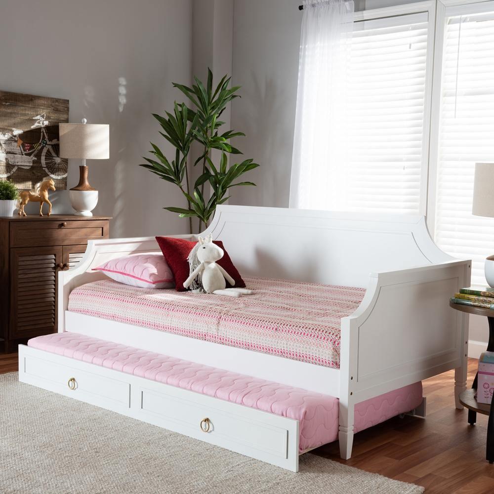 Mariana Classic and Traditional White Finished Wood Twin Size Daybed with Trundle FredCo