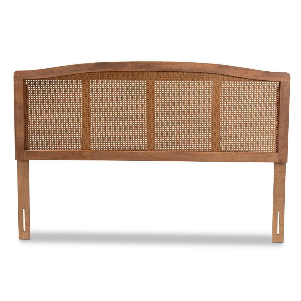 Marieke Mid-Century Modern Ash Wanut Finished Wood and Synthetic Rattan King Size Headboard FredCo