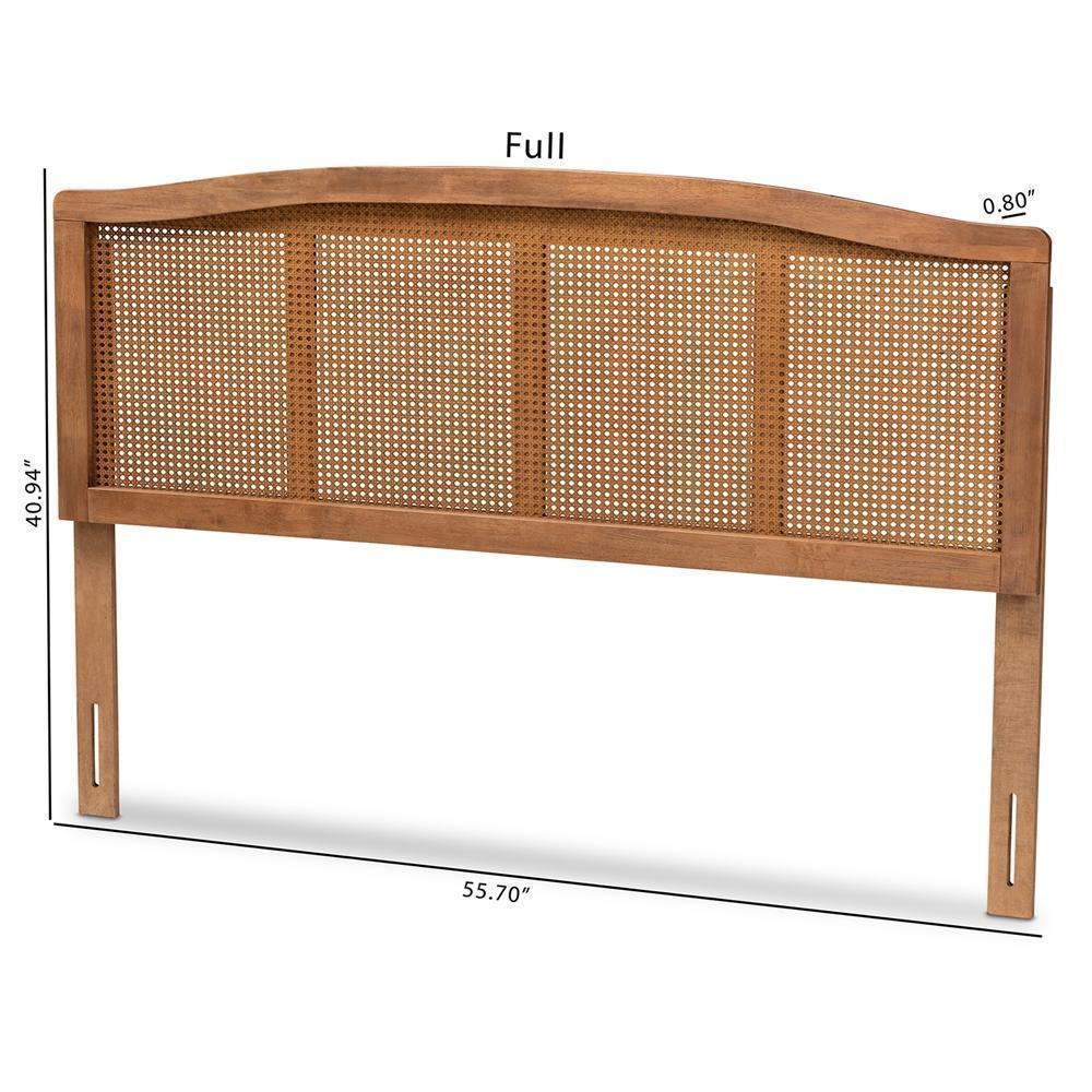 Marieke Mid-Century Modern Ash Wanut Finished Wood and Synthetic Rattan King Size Headboard FredCo