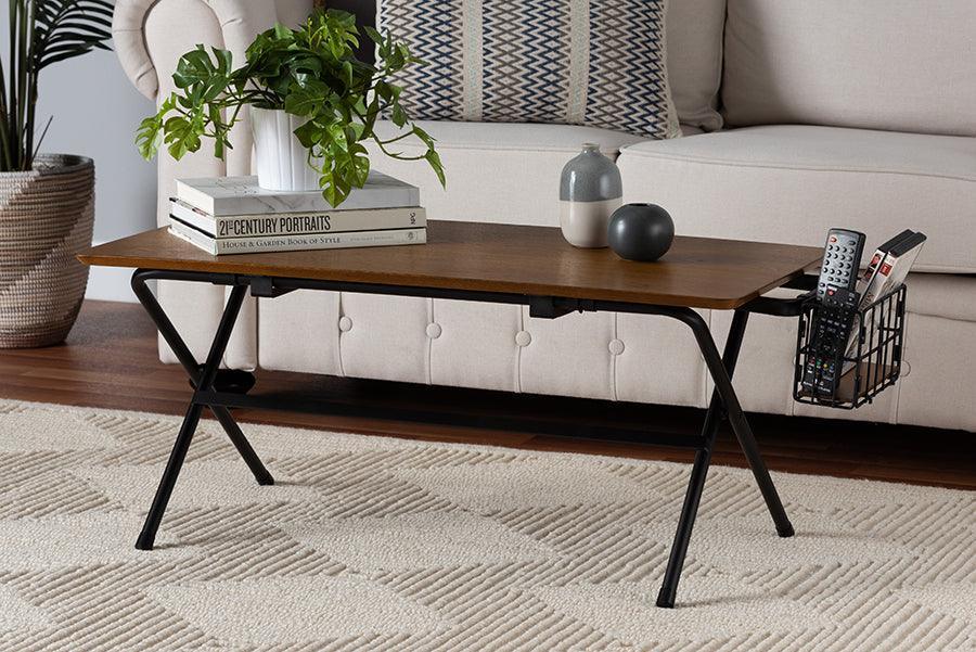 Mariela Natural Brown and Black Low Profile Coffee Table with Basket FredCo