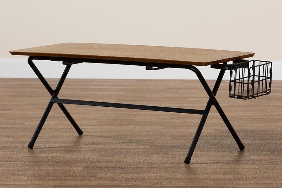 Mariela Natural Brown and Black Low Profile Coffee Table with Basket FredCo