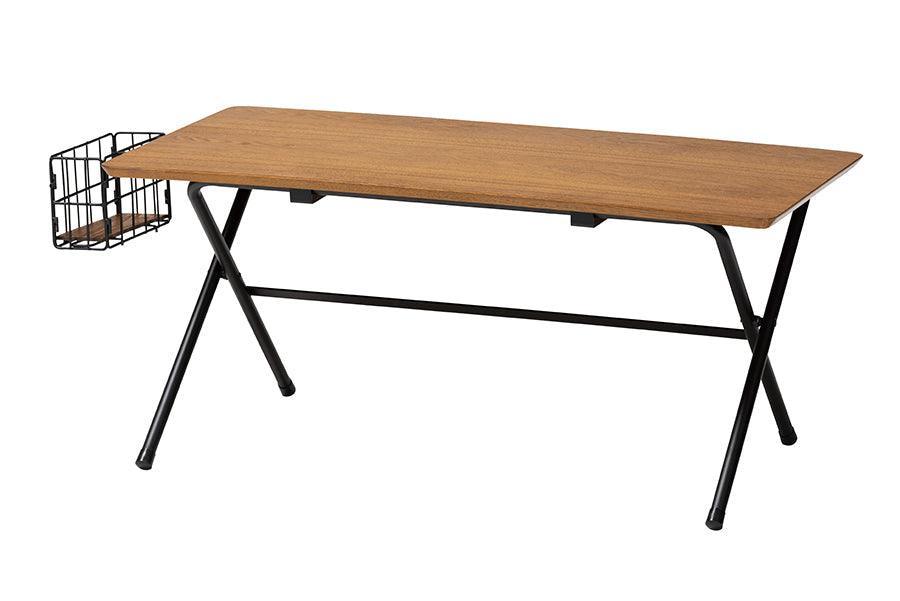 Mariela Natural Brown and Black Low Profile Coffee Table with Basket FredCo