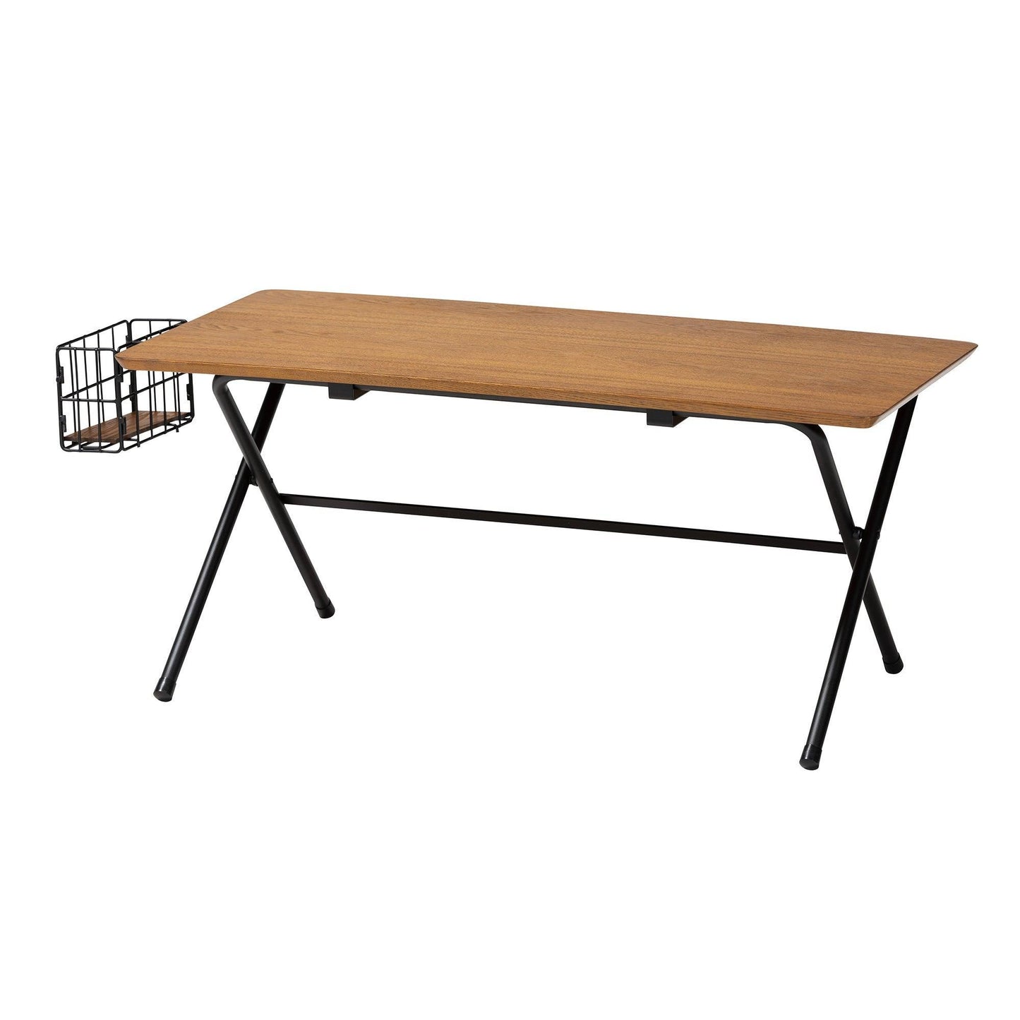 Mariela Natural Brown and Black Low Profile Coffee Table with Basket FredCo