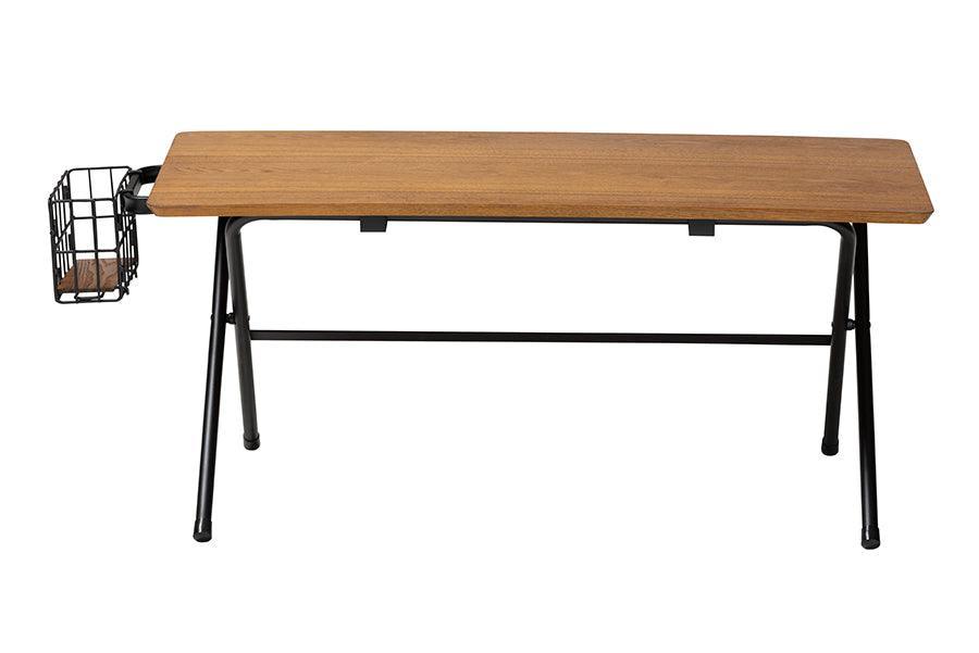 Mariela Natural Brown and Black Low Profile Coffee Table with Basket FredCo