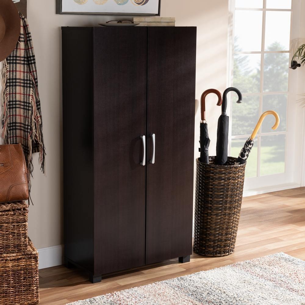 Marine Modern and Contemporary Wenge Dark Brown Finished 2-Door Wood Entryway Shoe Storage Cabinet FredCo