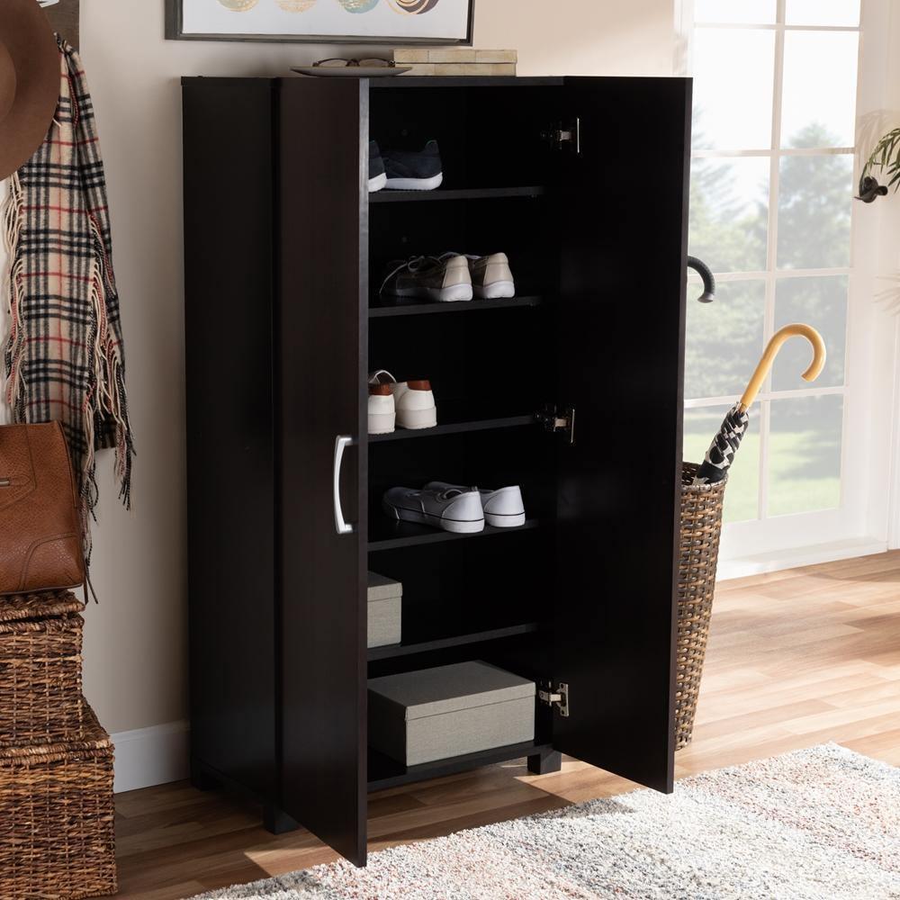 Marine Modern and Contemporary Wenge Dark Brown Finished 2-Door Wood Entryway Shoe Storage Cabinet FredCo