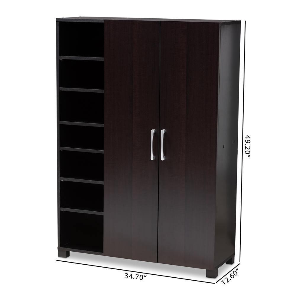 Marine Modern and Contemporary Wenge Dark Brown Finished 2-Door Wood Entryway Shoe Storage Cabinet with Open Shelves FredCo