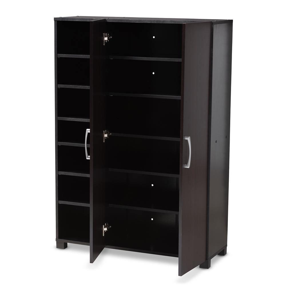 Marine Modern and Contemporary Wenge Dark Brown Finished 2-Door Wood Entryway Shoe Storage Cabinet with Open Shelves FredCo