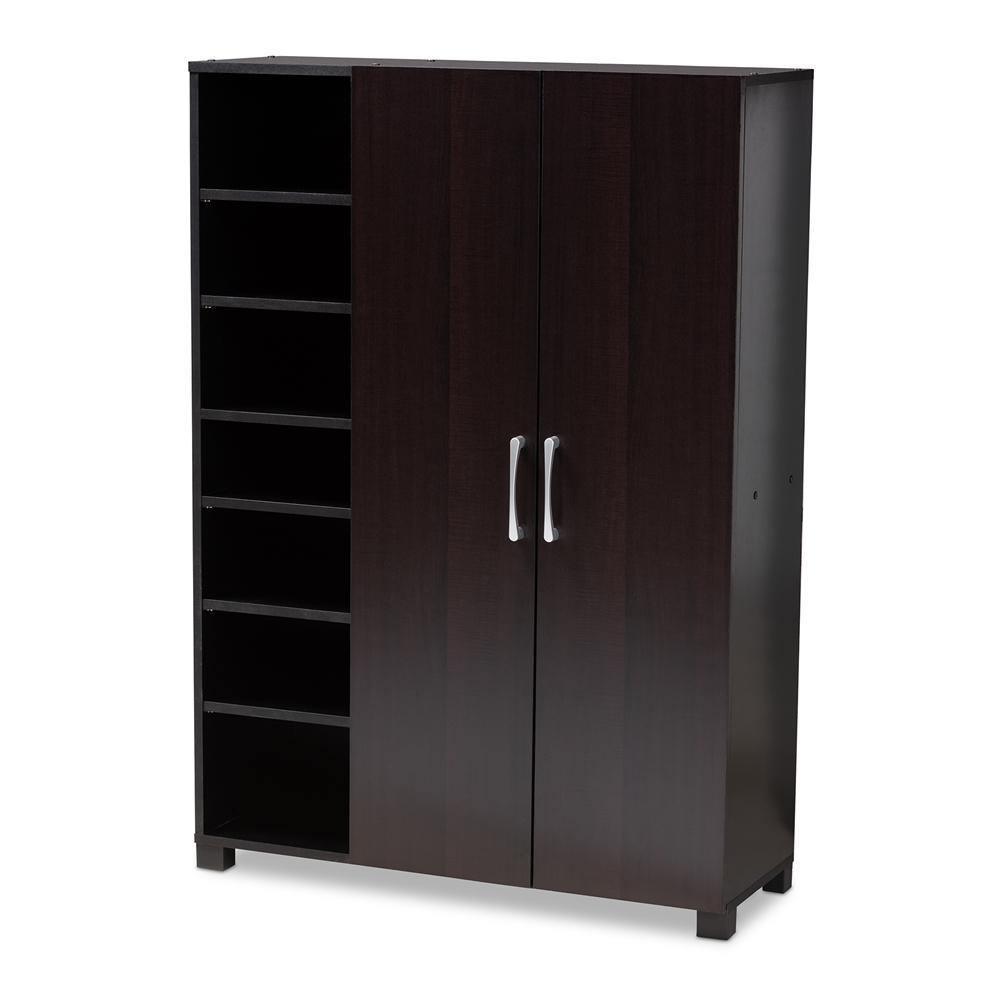 Marine Modern and Contemporary Wenge Dark Brown Finished 2-Door Wood Entryway Shoe Storage Cabinet with Open Shelves FredCo