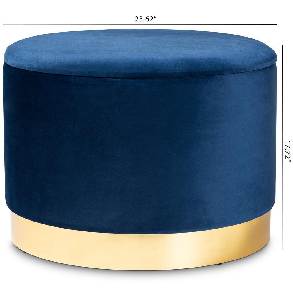 Marisa Glam and Luxe Navy Blue Velvet Fabric Upholstered Gold Finished Storage Ottoman FredCo