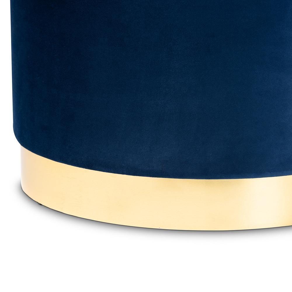 Marisa Glam and Luxe Navy Blue Velvet Fabric Upholstered Gold Finished Storage Ottoman FredCo