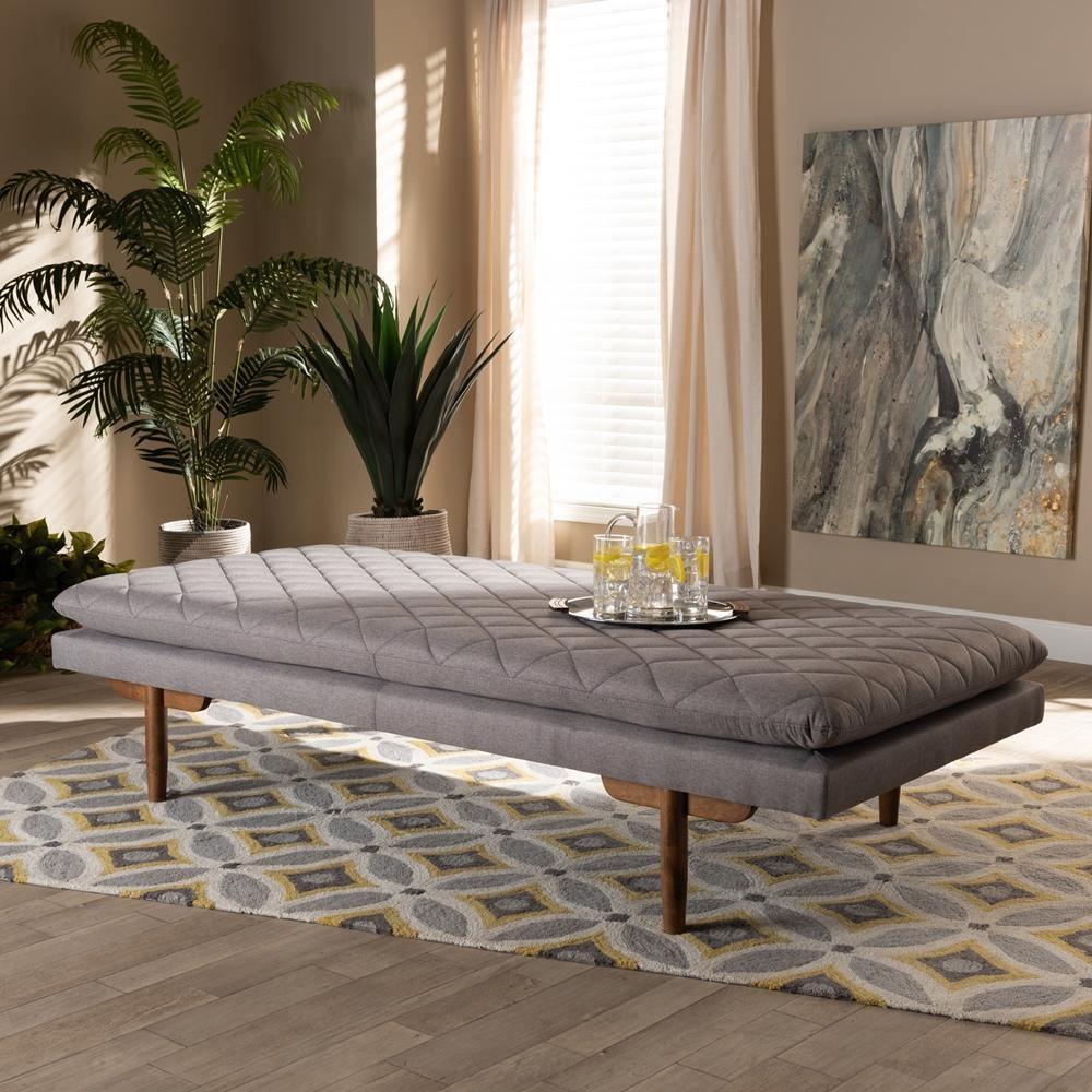 Marit Mid-Century Modern Grey Fabric Upholstered Walnut Finished Wood Daybed FredCo