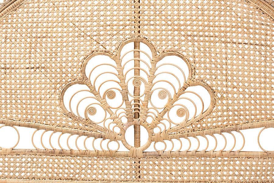Marlette Modern Bohemian Natural Brown Rattan Queen Size Standalone Headboard FredCo