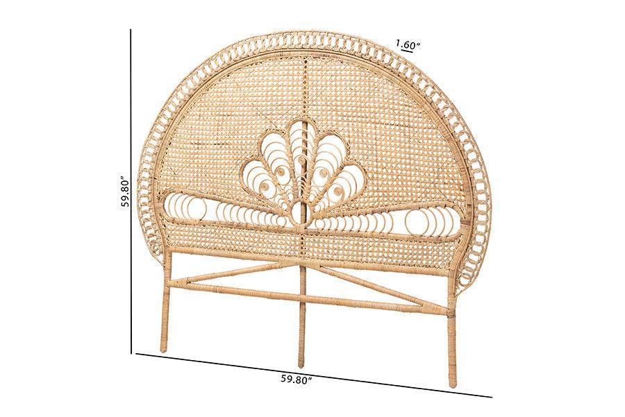 Marlette Modern Bohemian Natural Brown Rattan Queen Size Standalone Headboard FredCo