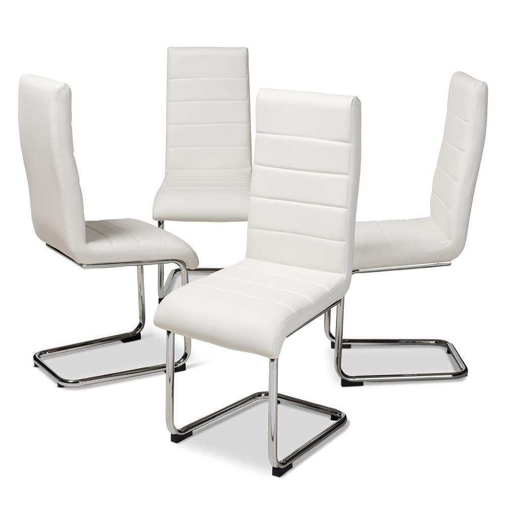 Marlys Modern and Contemporary White Faux Leather Upholstered Dining Chair (Set of 4) FredCo