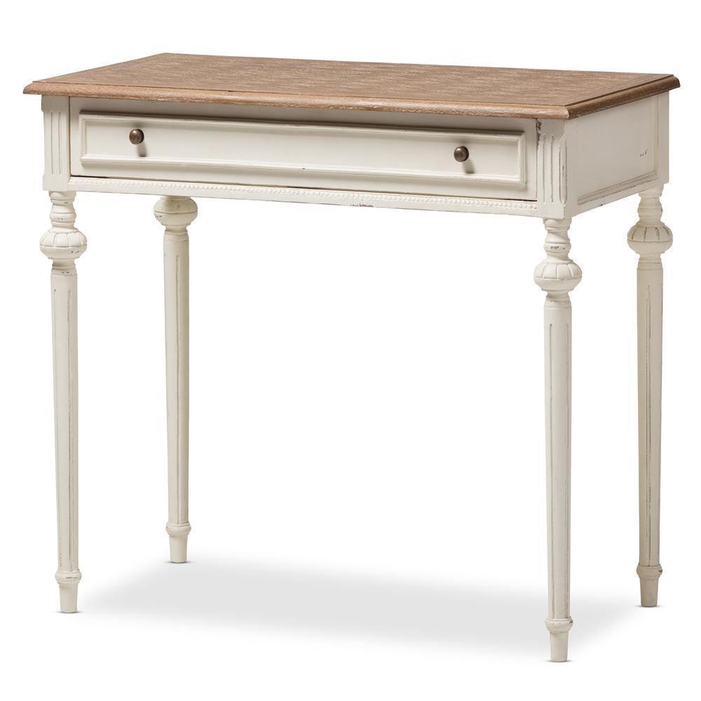 Marquetterie French Provincial Weathered Oak and Whitewash Writing Desk FredCo