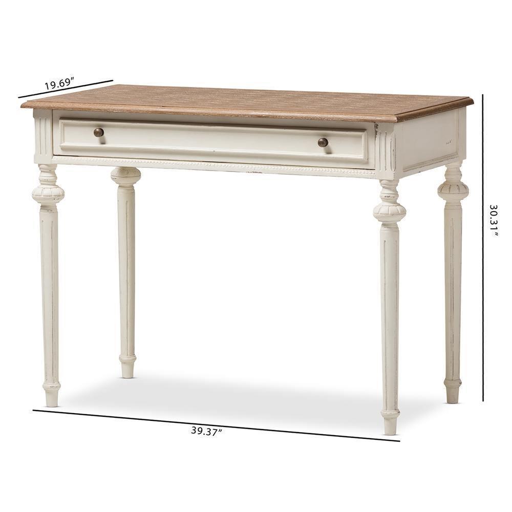 Marquetterie French Provincial Weathered Oak and Whitewash Writing Desk FredCo