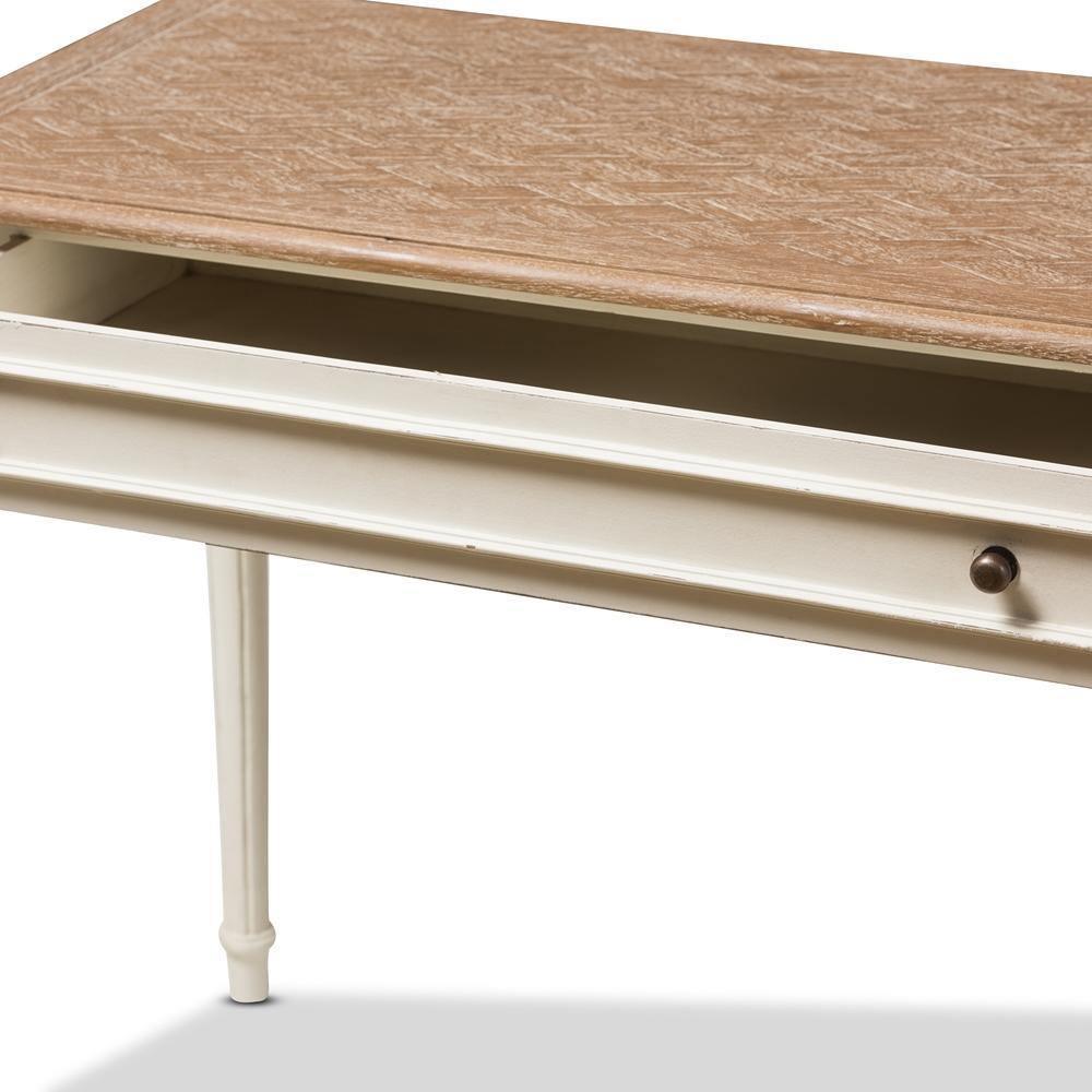 Marquetterie French Provincial Weathered Oak and Whitewash Writing Desk FredCo