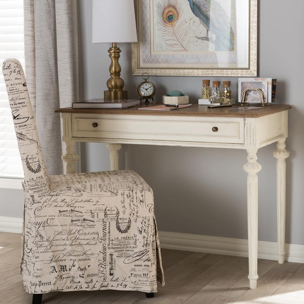 Marquetterie French Provincial Weathered Oak and Whitewash Writing Desk FredCo