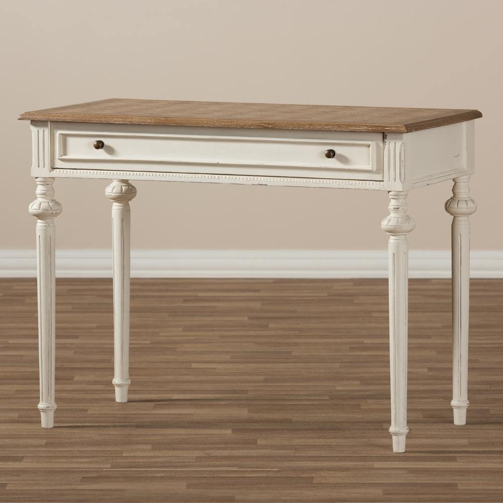 Marquetterie French Provincial Weathered Oak and Whitewash Writing Desk FredCo