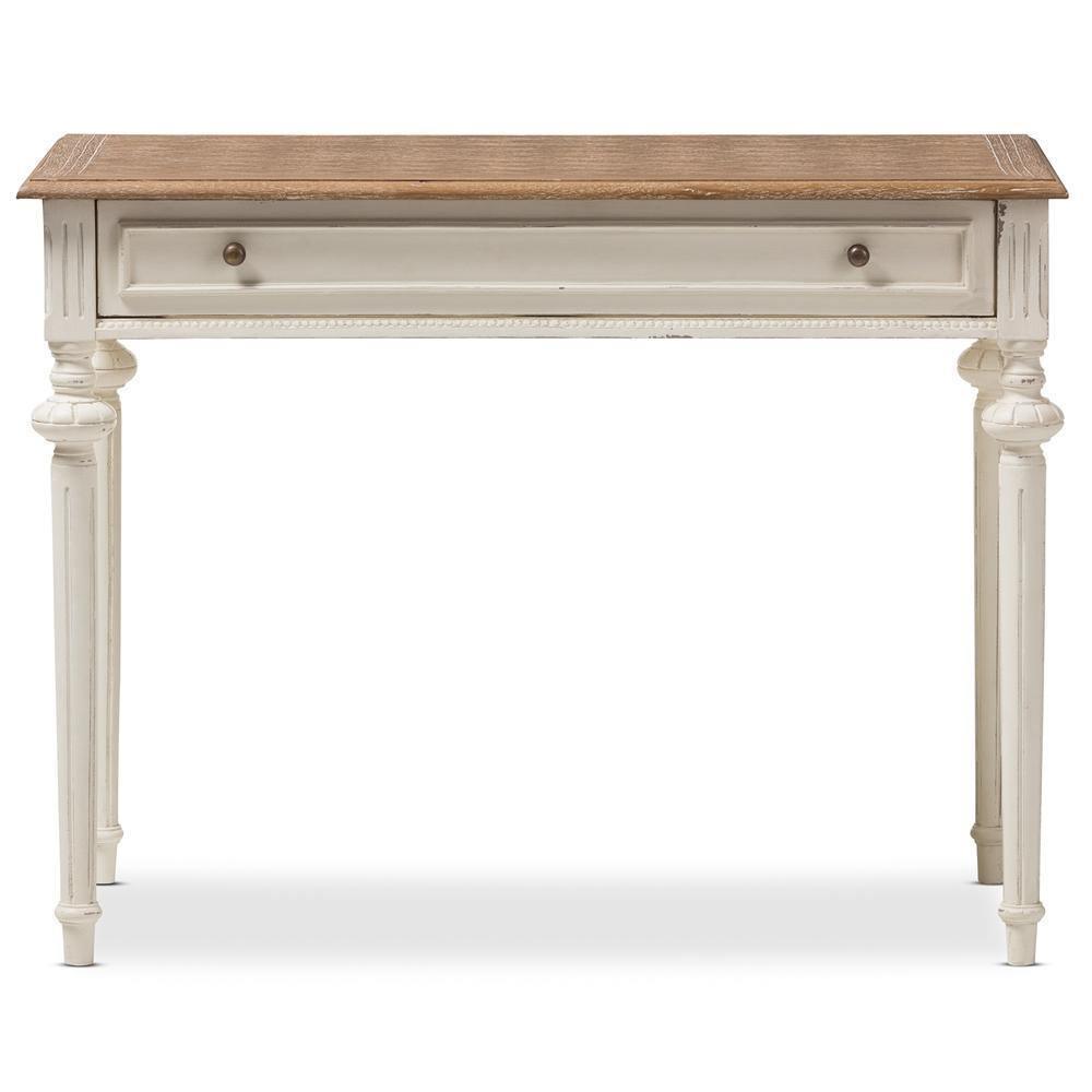 Marquetterie French Provincial Weathered Oak and Whitewash Writing Desk FredCo