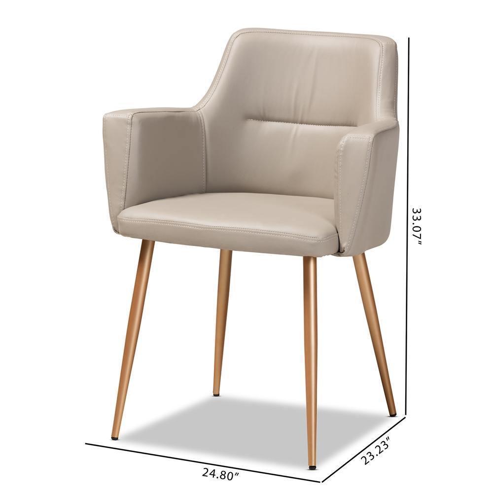 Martine Glam and Luxe Grey Faux Leather Upholstered Gold Finished Metal Dining Chair FredCo