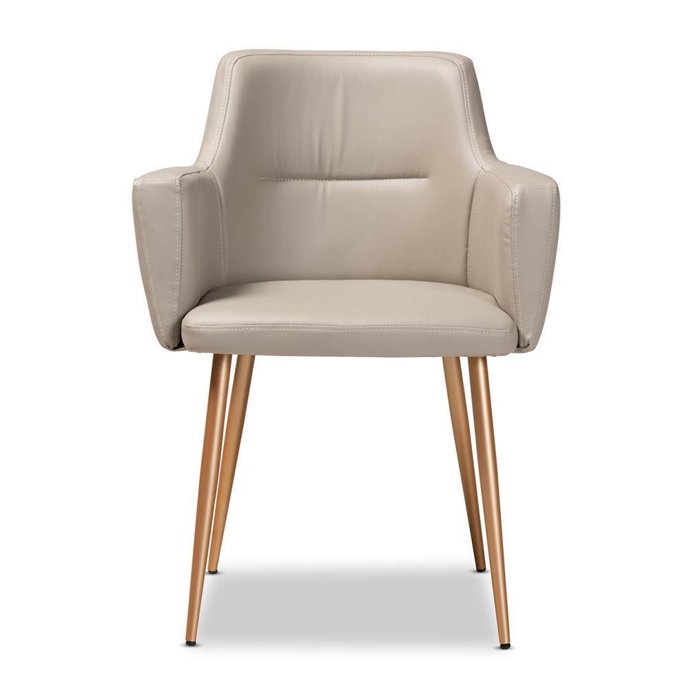 Martine Glam and Luxe Grey Faux Leather Upholstered Gold Finished Metal Dining Chair FredCo