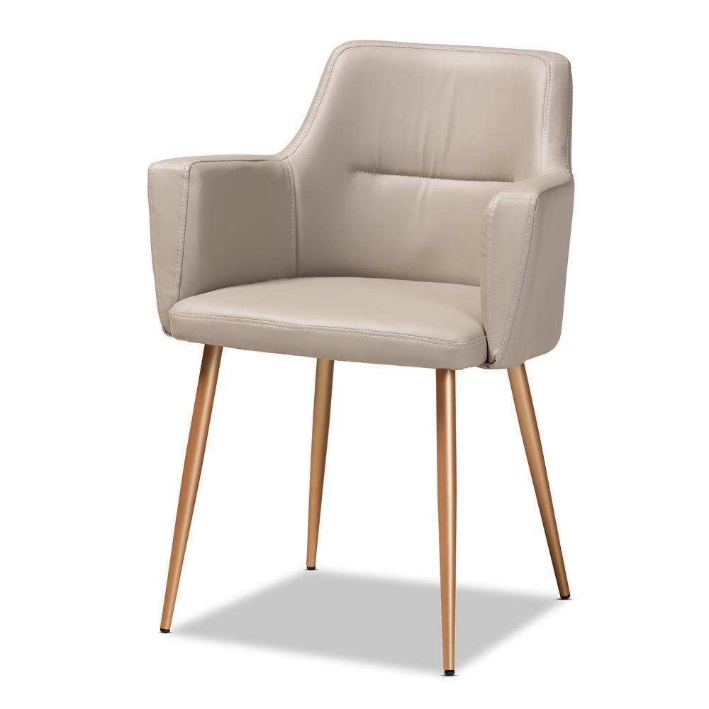 Martine Glam and Luxe Grey Faux Leather Upholstered Gold Finished Metal Dining Chair FredCo