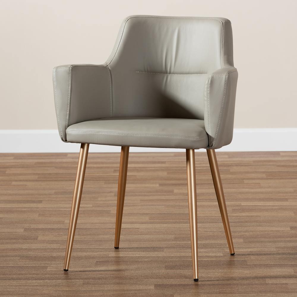 Martine Glam and Luxe Grey Faux Leather Upholstered Gold Finished Metal Dining Chair FredCo