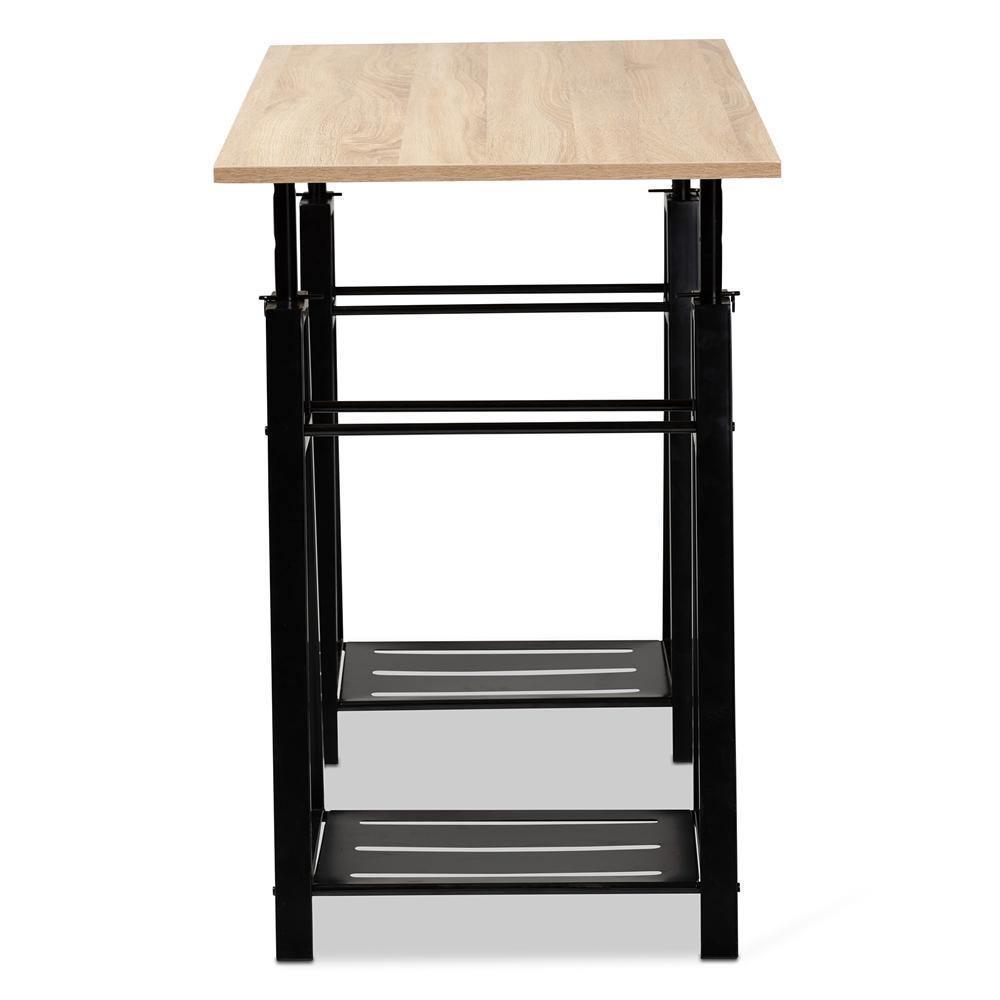 Mary Modern and Industrial Light Oak Finished Wood and Black Metal Height Adjustable Desk FredCo