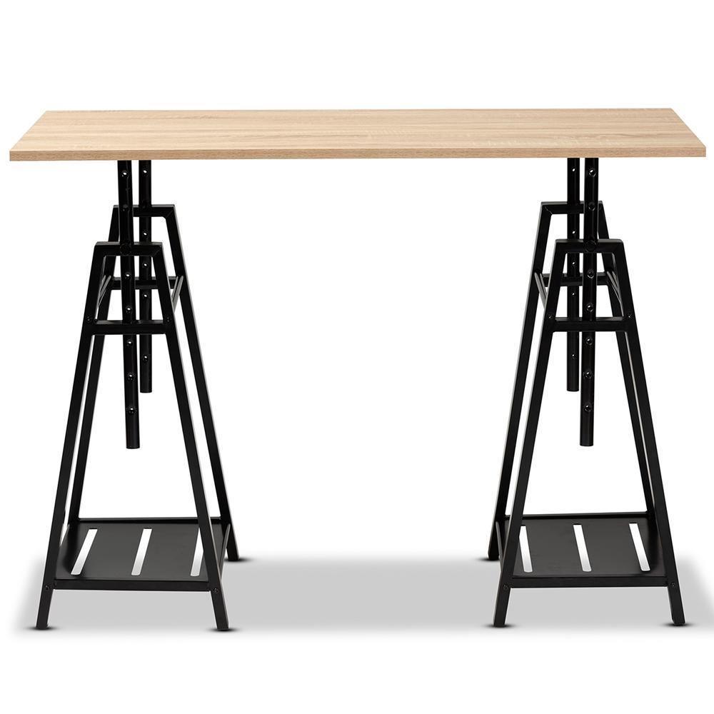 Mary Modern and Industrial Light Oak Finished Wood and Black Metal Height Adjustable Desk FredCo
