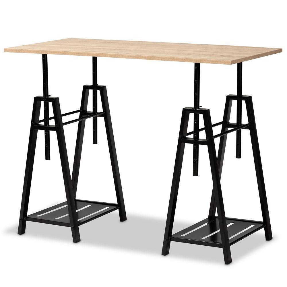 Mary Modern and Industrial Light Oak Finished Wood and Black Metal Height Adjustable Desk FredCo