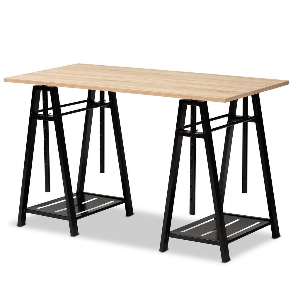 Mary Modern and Industrial Light Oak Finished Wood and Black Metal Height Adjustable Desk FredCo