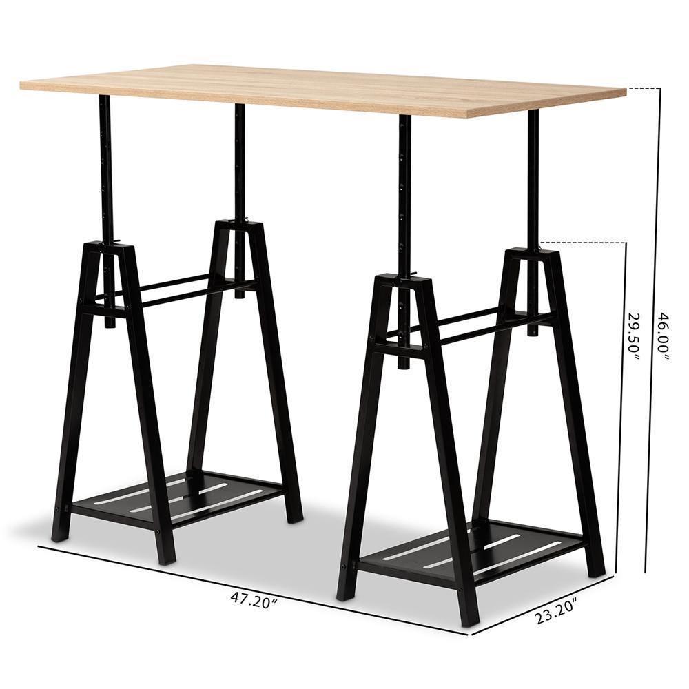 Mary Modern and Industrial Light Oak Finished Wood and Black Metal Height Adjustable Desk FredCo