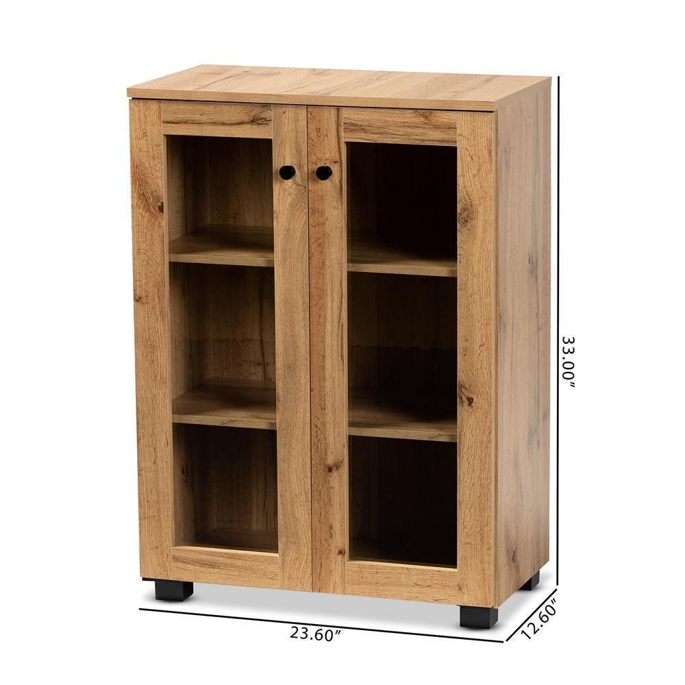 Mason Modern and Contemporary Oak Brown Finished Wood 2-Door Storage Cabinet with Glass Doors FredCo