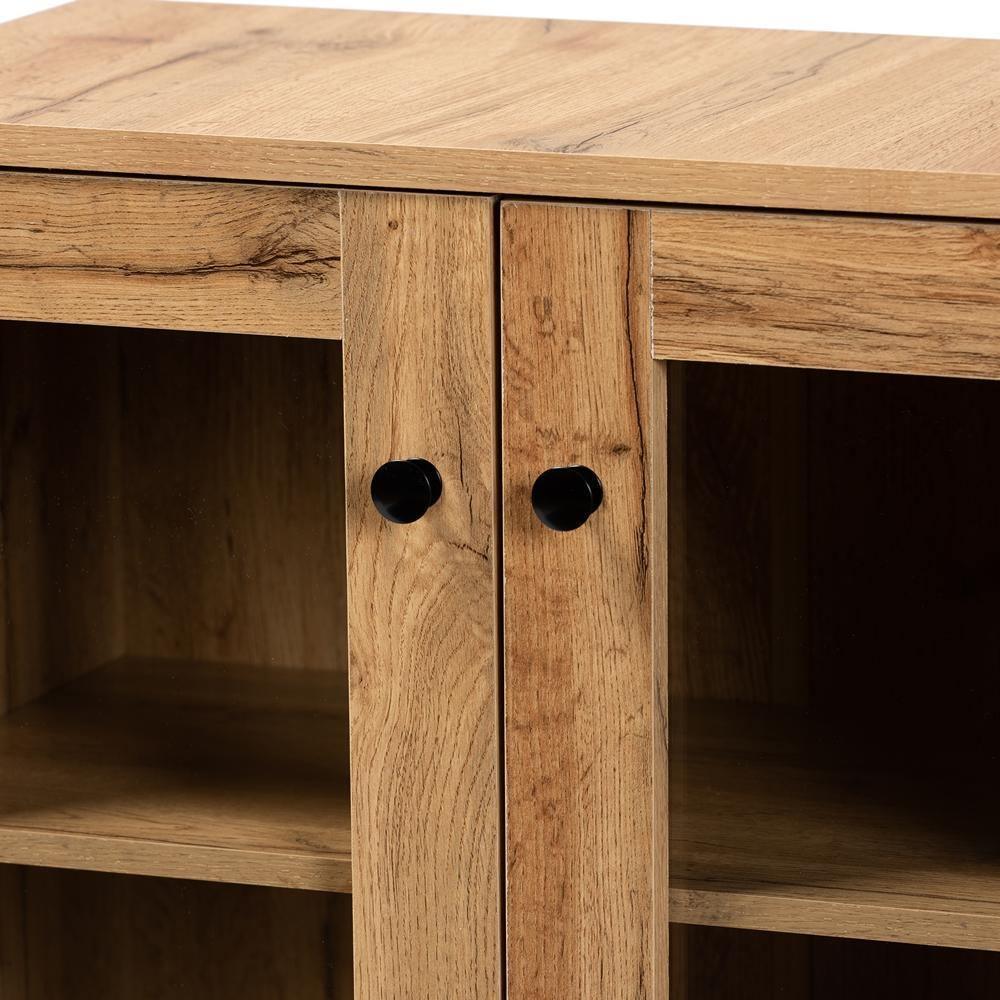 Mason Modern and Contemporary Oak Brown Finished Wood 2-Door Storage Cabinet with Glass Doors FredCo
