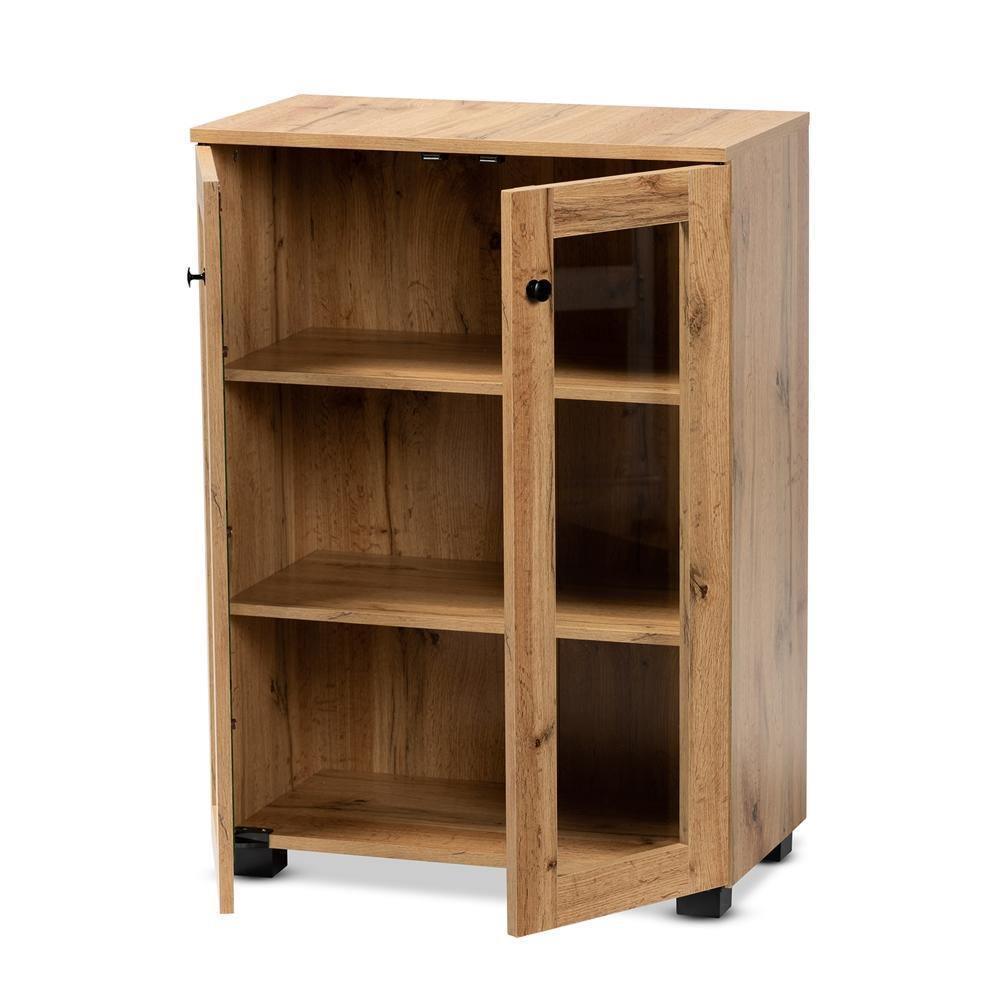 Mason Modern and Contemporary Oak Brown Finished Wood 2-Door Storage Cabinet with Glass Doors FredCo