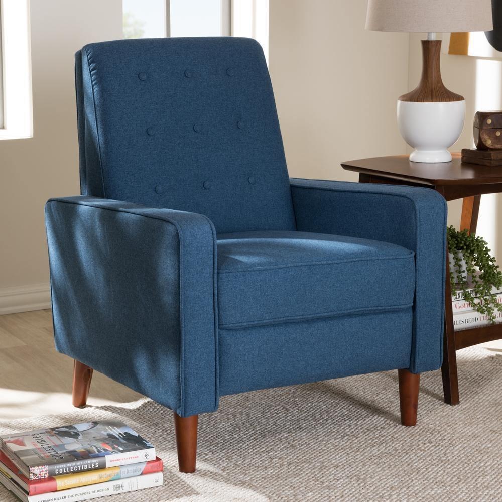 Mathias Mid-century Modern Blue Fabric Upholstered Lounge Chair FredCo