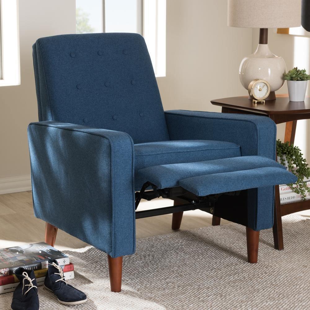 Mathias Mid-century Modern Blue Fabric Upholstered Lounge Chair FredCo