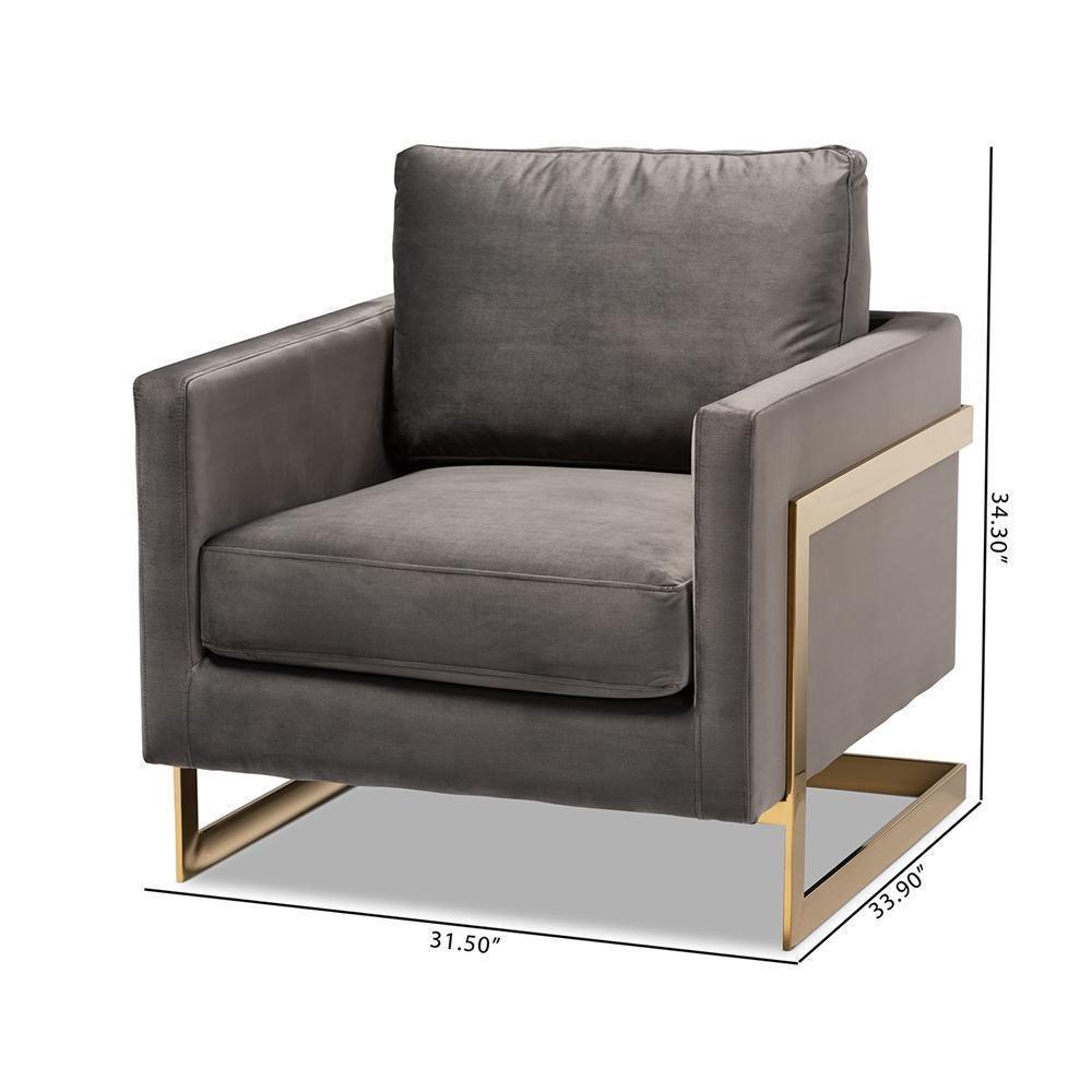 Matteo Glam and Luxe Grey Velvet Fabric Upholstered Gold Finished Armchair FredCo