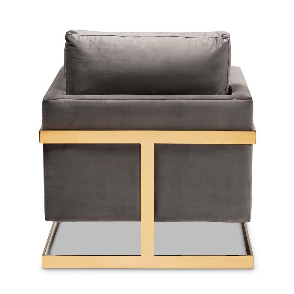 Matteo Glam and Luxe Grey Velvet Fabric Upholstered Gold Finished Armchair FredCo