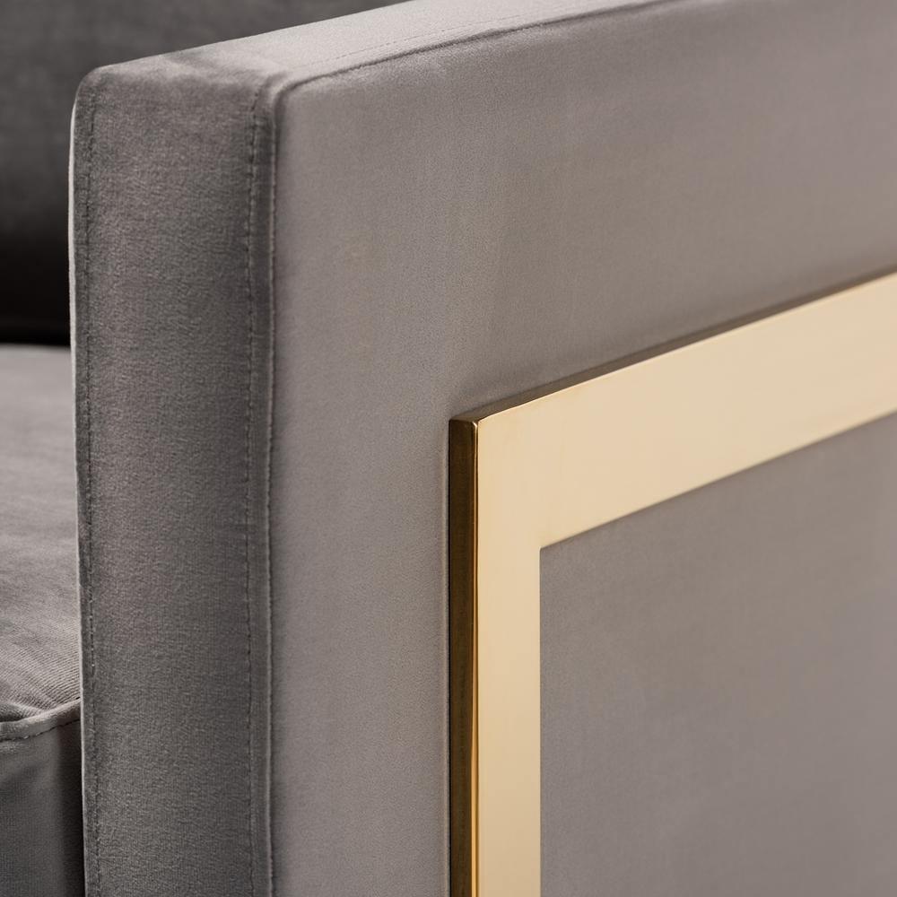 Matteo Glam and Luxe Grey Velvet Fabric Upholstered Gold Finished Armchair FredCo
