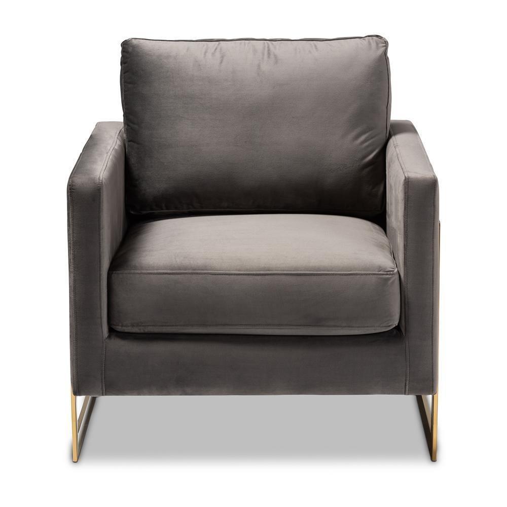 Matteo Glam and Luxe Grey Velvet Fabric Upholstered Gold Finished Armchair FredCo