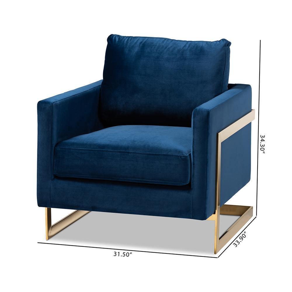 Matteo Glam and Luxe Navy Blue Velvet Fabric Upholstered Gold Finished Armchair FredCo