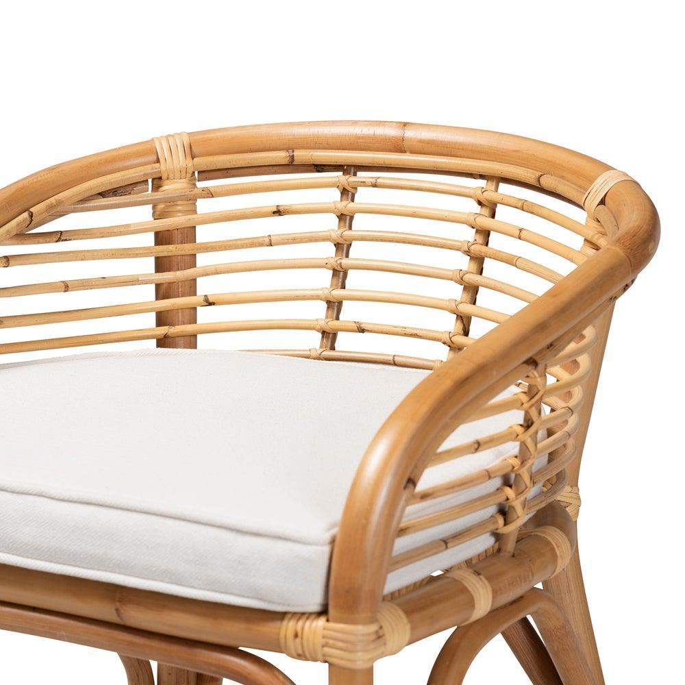 Maverick Modern Bohemian White Fabric Upholstered and Natural Brown Rattan Counter Stool FredCo