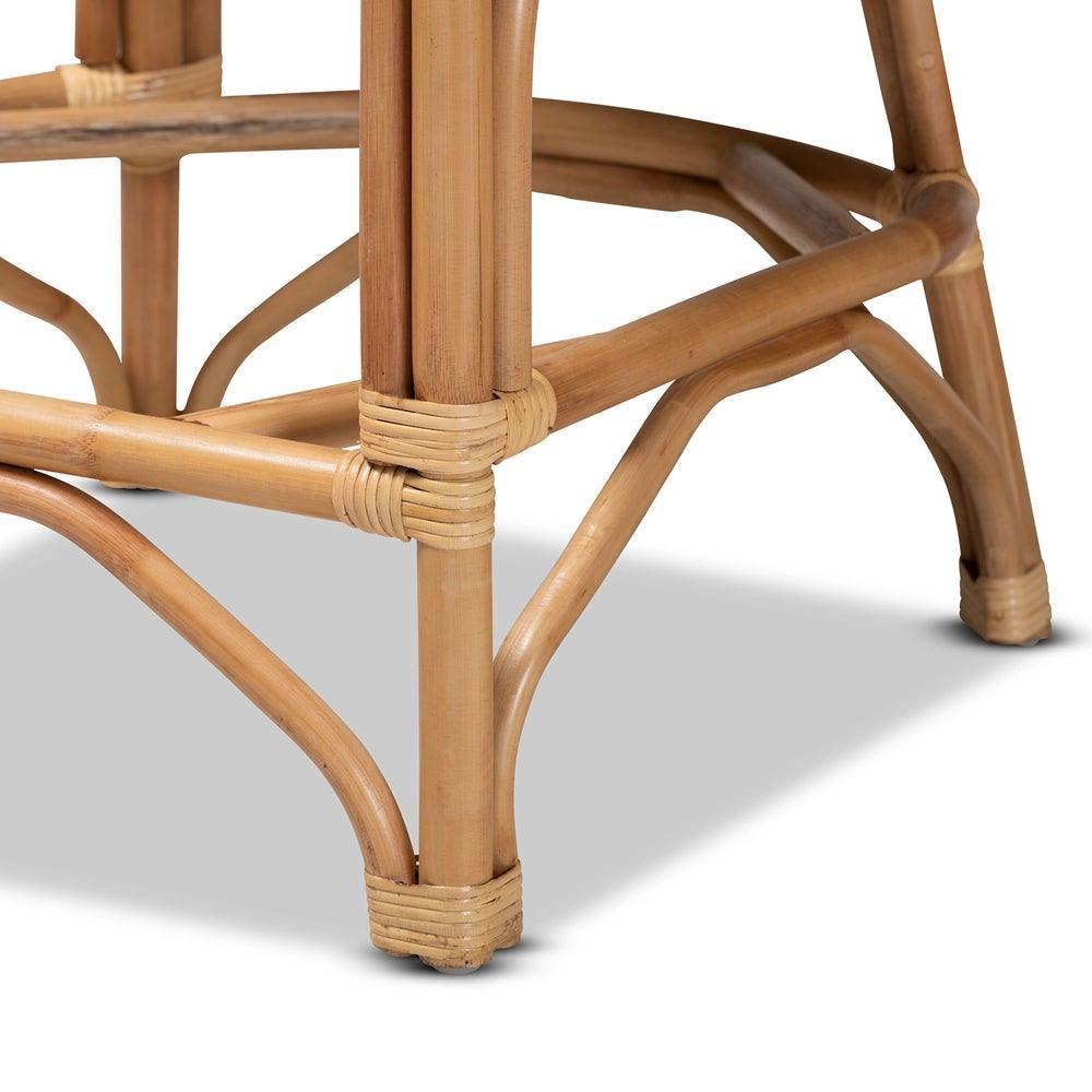 Maverick Modern Bohemian White Fabric Upholstered and Natural Brown Rattan Counter Stool FredCo