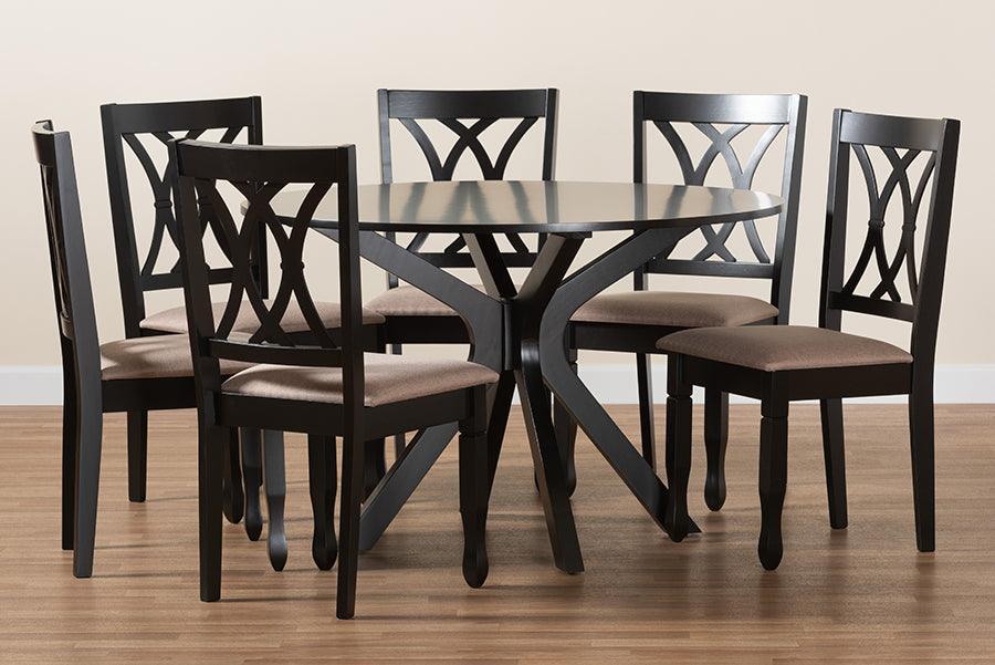 Maya Modern Beige Fabric and Espresso Brown Finished Wood 7-Piece Dining Set FredCo