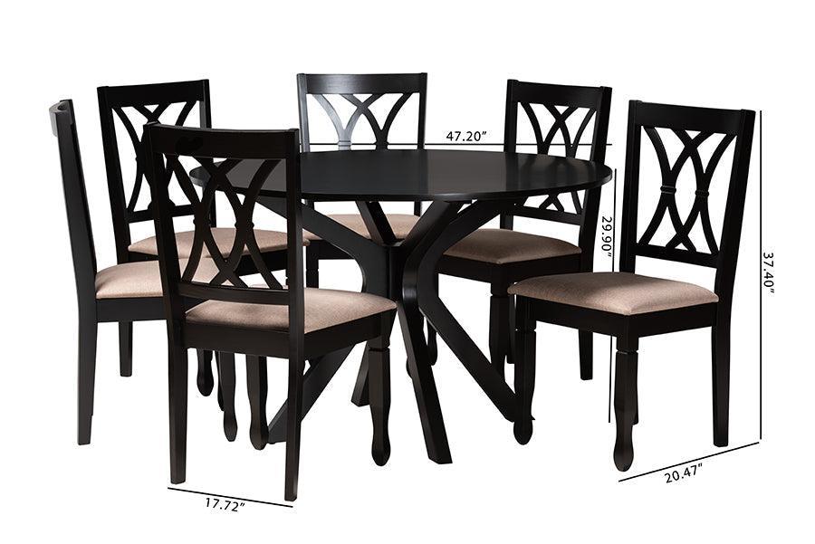 Maya Modern Beige Fabric and Espresso Brown Finished Wood 7-Piece Dining Set FredCo