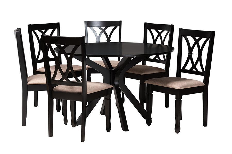 Maya Modern Beige Fabric and Espresso Brown Finished Wood 7-Piece Dining Set FredCo