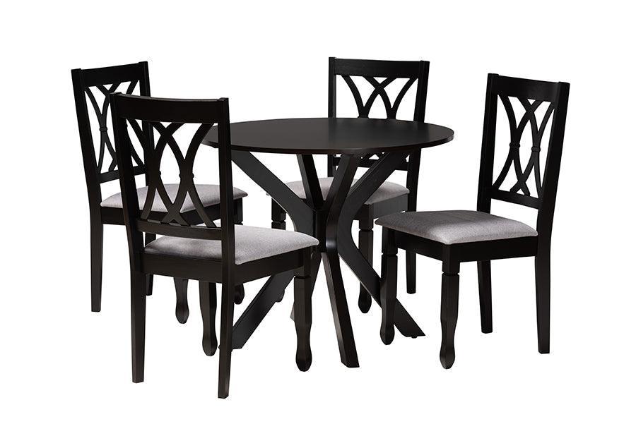 Maya Modern Grey Fabric and Espresso Brown Finished Wood 5-Piece Dining Set FredCo